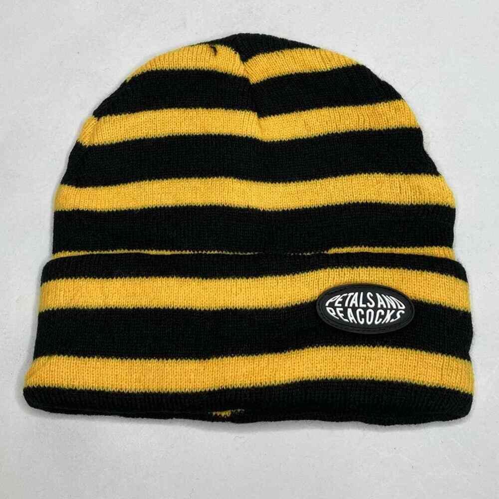 Zumiez Petals and Peacocks Striped Yellow & Black Beanie Unisex One Size